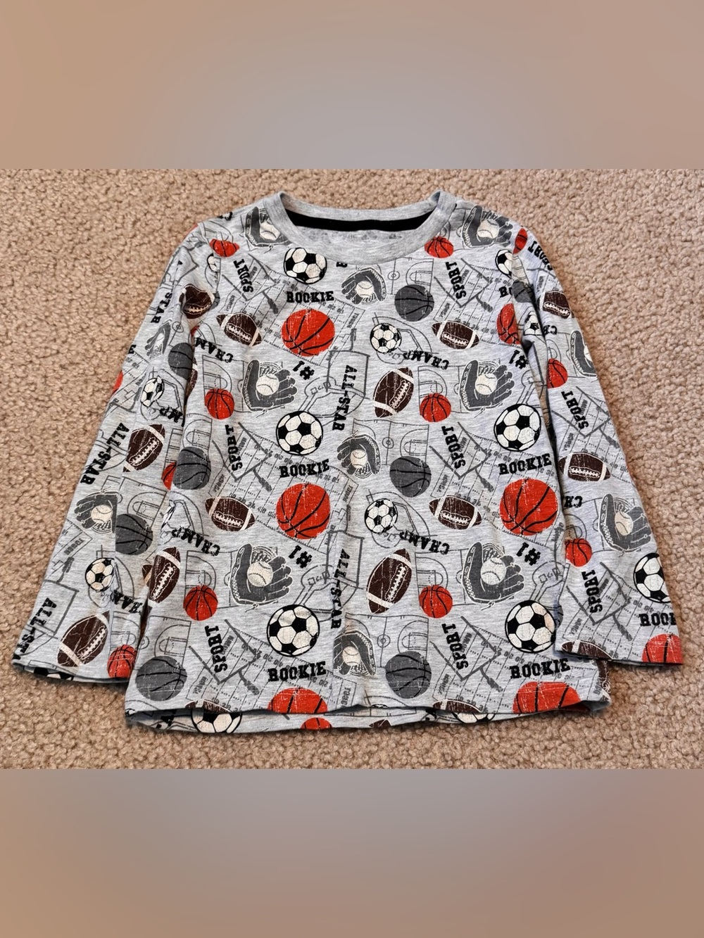 Kids Long Sleeve Sports Print Tee - Gray/Orange